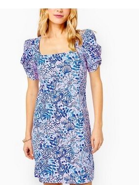 NWT Lilly Pulitzer XL Haydn Calla Lily Square-Neck Puff Sleeve Dress